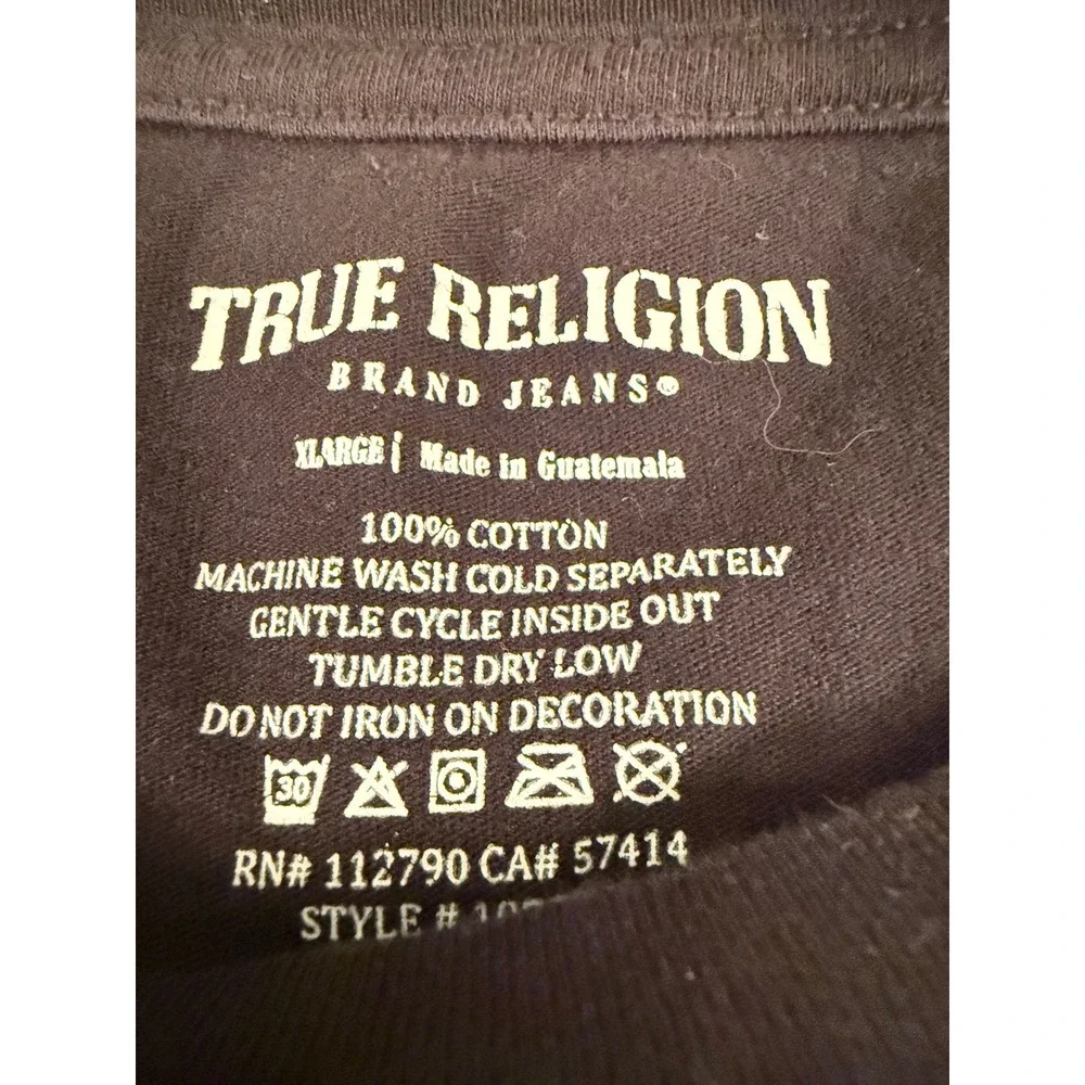 True Religion T-Shirt Mens XL Black Short Sleeve Buddha Graphic Horseshoe Logo